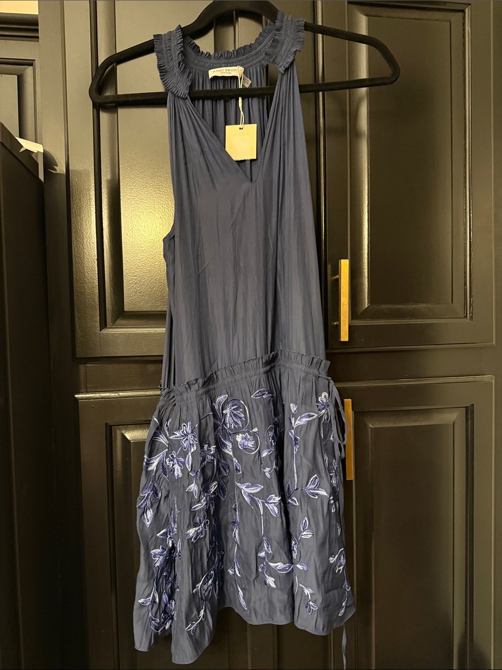 Ramy Brook Navy Embroidered Sleeveless Mini Dress NWT Drop Waist size XS